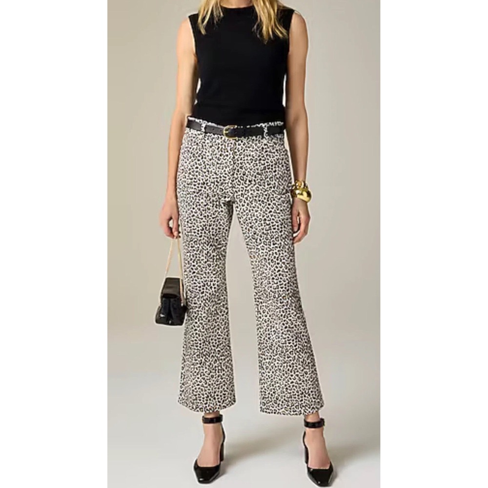 NWOT J.CREW $148 High-rise kickout jean sailor pockets leopard print SZ‎ 27